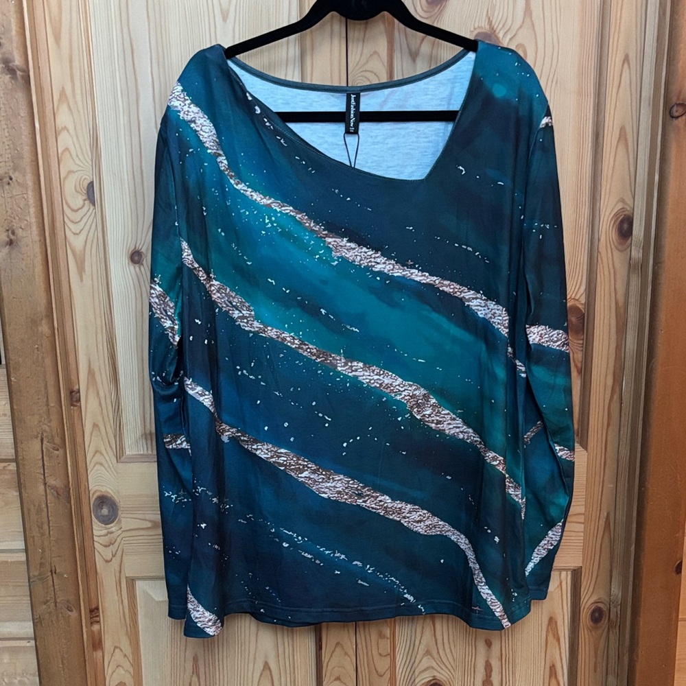 Women’s Teal & Black Long Sleeve Metallic-Accent Tee